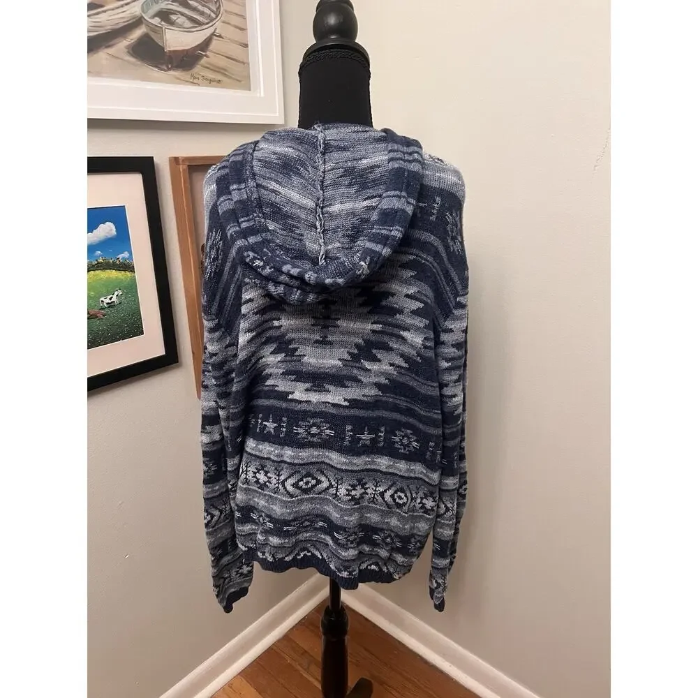 Polo Ralph Lauren Aztec Beacon Southwestern Knit Hoodie Sweater M Linen Blend